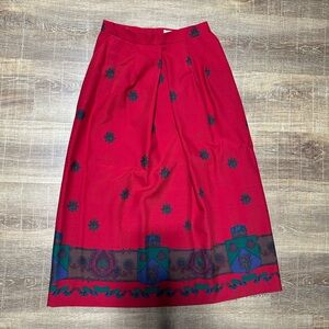 Elegant Red Patterned A-Line Skirt